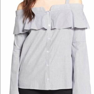 TROUVÉ Cold Shoulder Ruffle Blouse